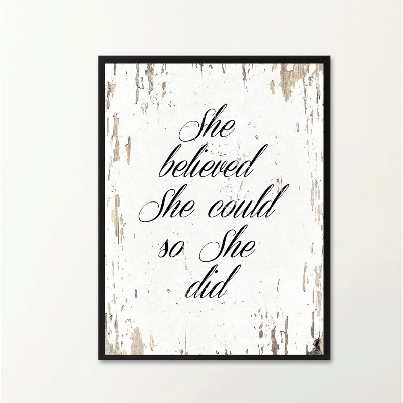 She Believed She pourrait So She Did - Reproduction d'art textuel sur toile encadrée, H 17 po x l 13 po x P 1,13 po