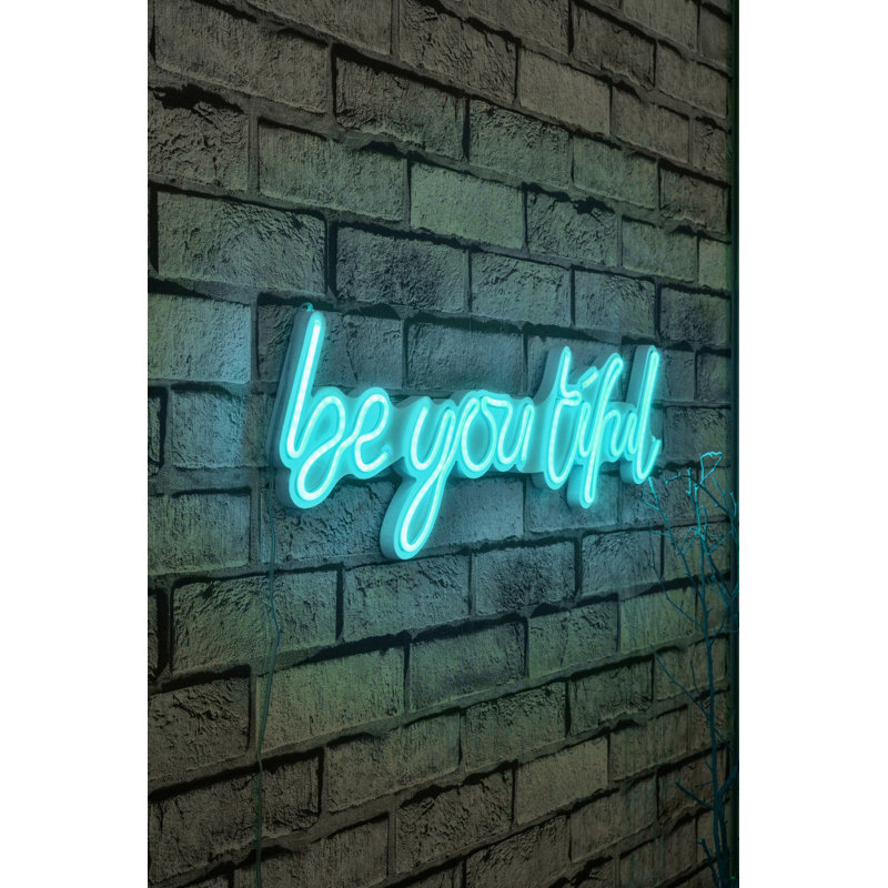 Bande lumineuse néon flexible à DEL, couleur bleue, 22,4 x 7,7 x 0,8 pouces | IP67 imperméable, gabarit en mousse de PVC, adaptateur 12V 2A, longueur totale du cordon de 375 cm | Système de suspension murale intégré pour la décoration intérieure et l'ambiance