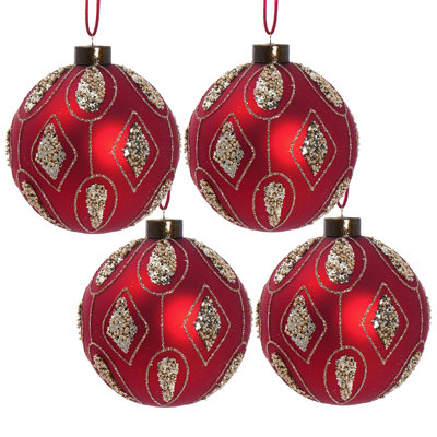 4-pack 4.7" Glass Christmas Ball Ornaments - Glitter & Painted Hanging Decor For Holiday Tree & Party