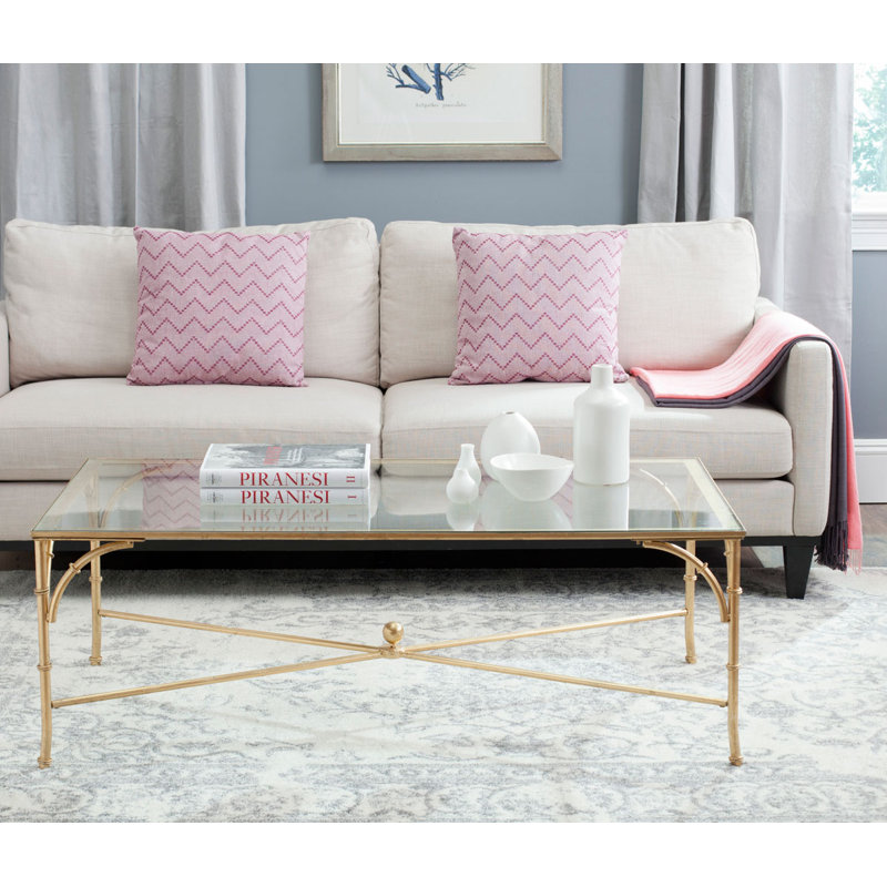 Modern & Durable Aslind Coffee Table –Slim Faux Bamboo Frame with Crossbar Stretcher at Home, Office