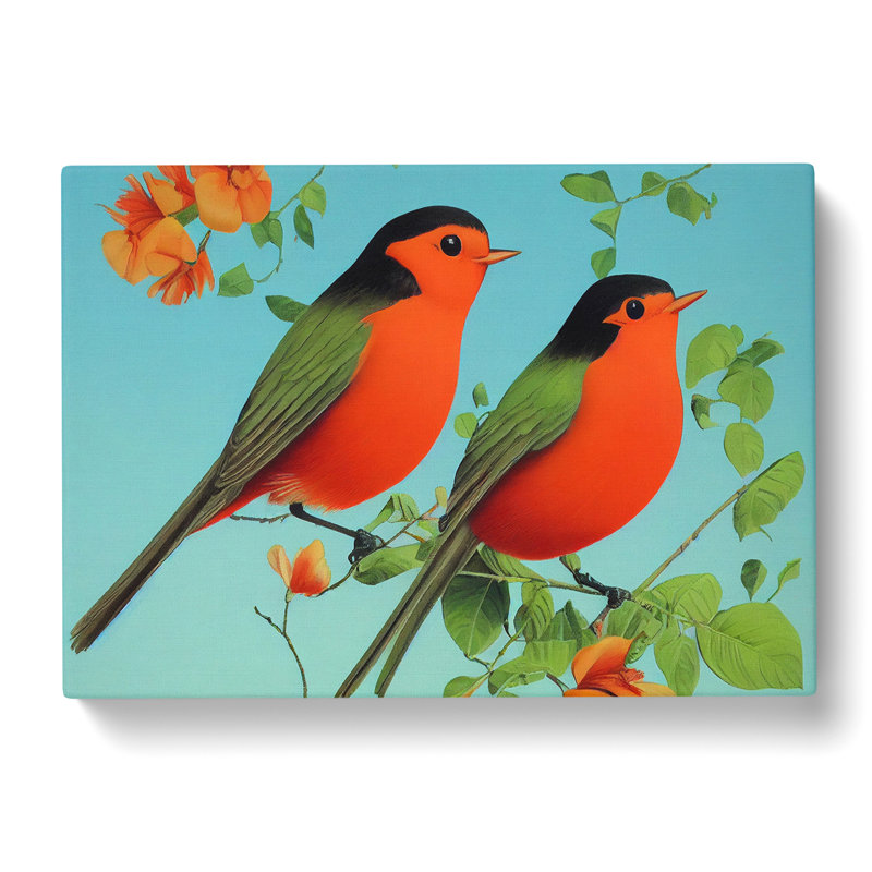 Deco Robin Birds - Wrapped Canvas Print, 35cm H x 50cm W x 3cm D