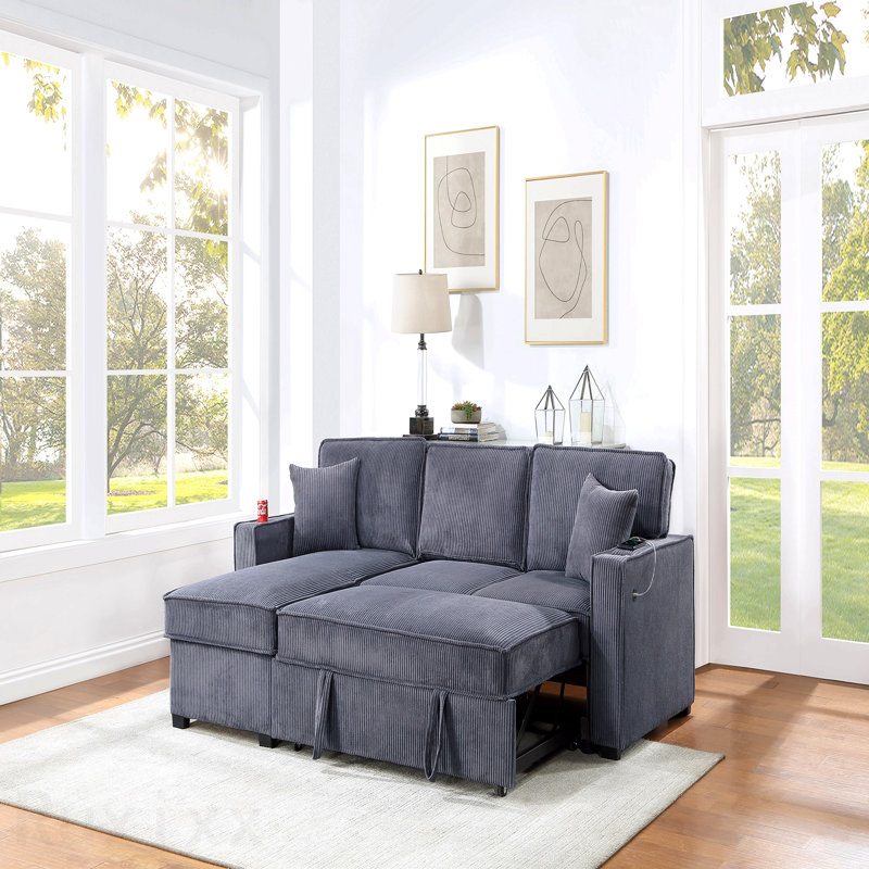 Ensemble de canapé convertible modulaire convertible en velours côtelé gris foncé