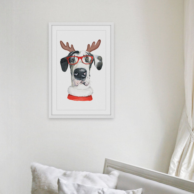 « cerf dog », reproduction de peinture à l’aquarelle encadrée, H 18 po x l 12 po