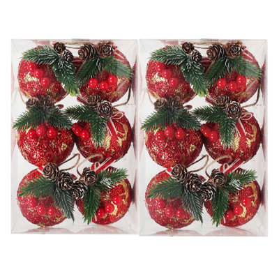 12 Pcs Burlap Christmas Ball Ornaments, 3.15 Inches Rustic Buffalo Plaid Christmas Tree Ornaments, Natural Jute Farmhouse Decorations for Xmas Tree, Holiday, Party