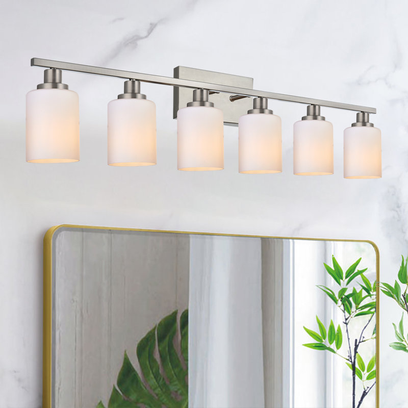 Bathroom Light Fixtures 6-Light Bathroom Vanity Light, Modern Bathroom Lights Over Mirror With Milky White Glass Shade, Bathroom Wall Sconces Vanity Lighting Fixtures For Bedroom Hallway