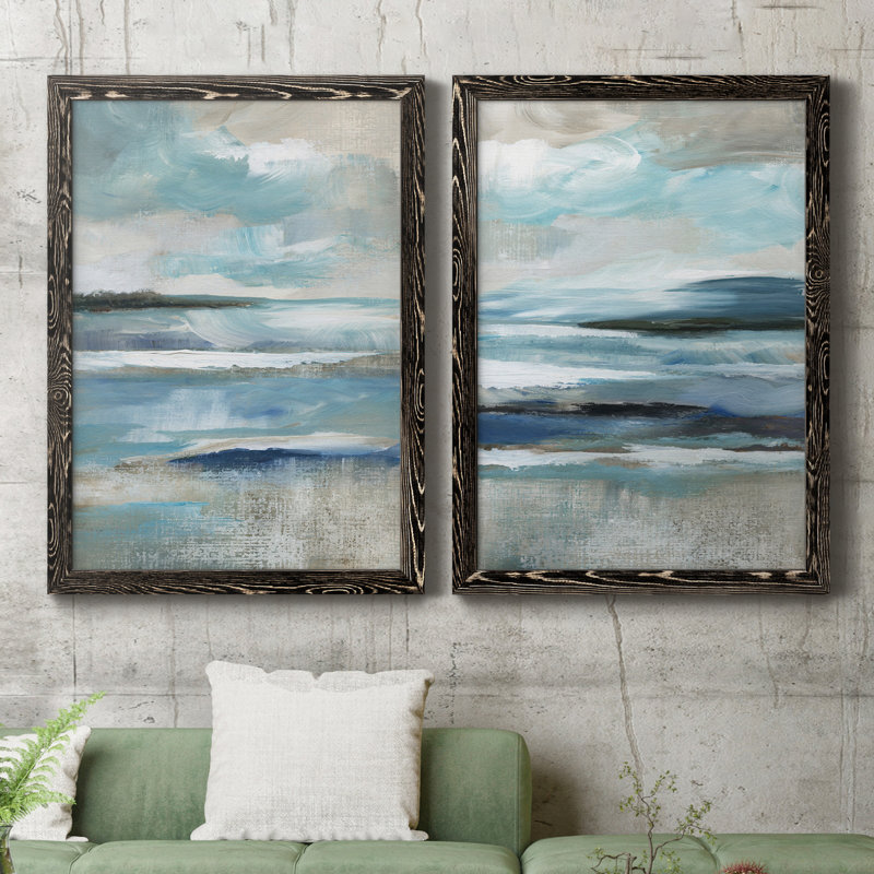 «Distant Drama I», ensemble de 2 peintures sur toile encadrées, H 24 po x l 36 po x P 1,5 po, Cadre noir