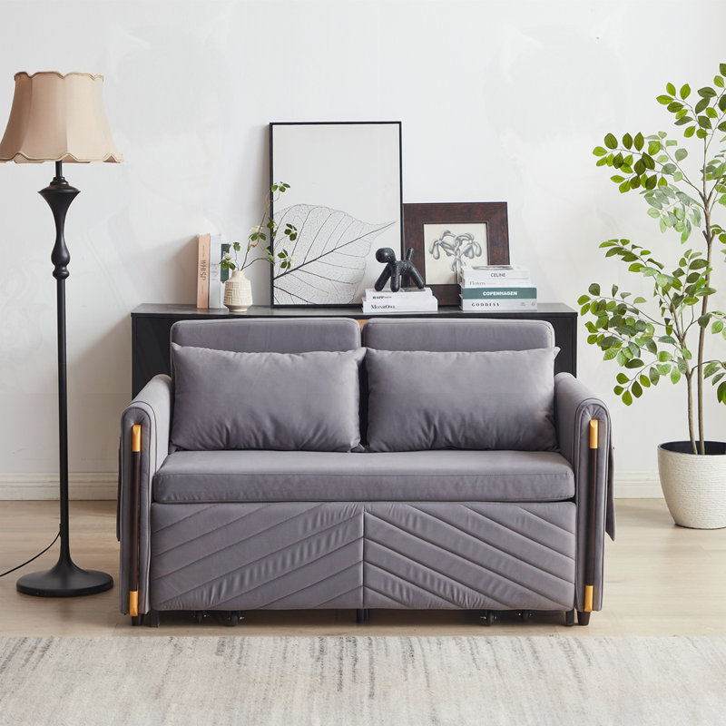 Velvet Multi-position adjustable Sofa with 2 Detachable Arm Pockets, Light Gray, 31.55" H x 54.05" W x 30.55" D