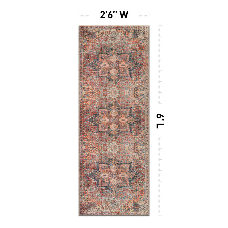 Tapis traditionnel Savina - tissage plat lavable avec envers antidérapant, Tapis de couloir 2 pi 6 po x 6 pi