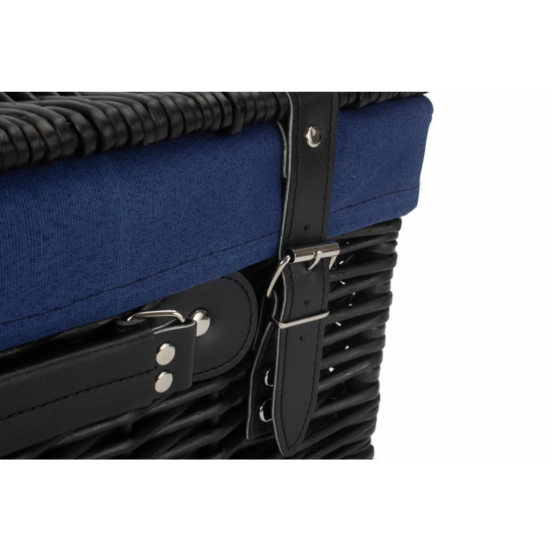 Wicker Hamper Basket with Lining, Black/Navy Blue, 19cm H x 41cm W x 30cm