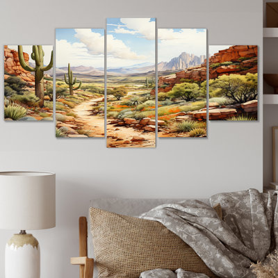 «Mexico Cactus Oasis Impasto II», impression d'art mural de paysages - 5 panneaux