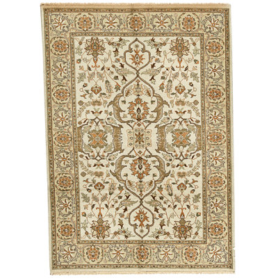 Hand Knotted Wool Area Rug in Gold