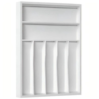 Organisateur d'ustensiles, organisateur de tiroir à couverts - Organisateur de couverts en bambou à 7 emplacements, séparateur multifonctionnel pour couverts de cuisine, accessoires pour cheveux, outils de réparation, ensemble d'art L13” x l17” (Blanc)