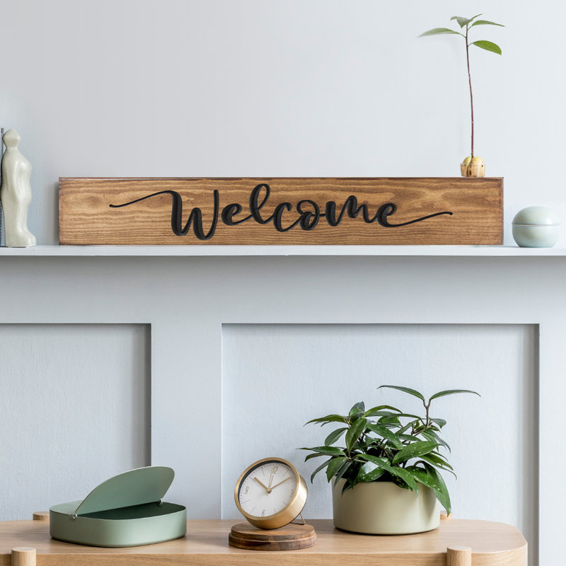 Engraved 'Welcome' Pine Sign 60cm