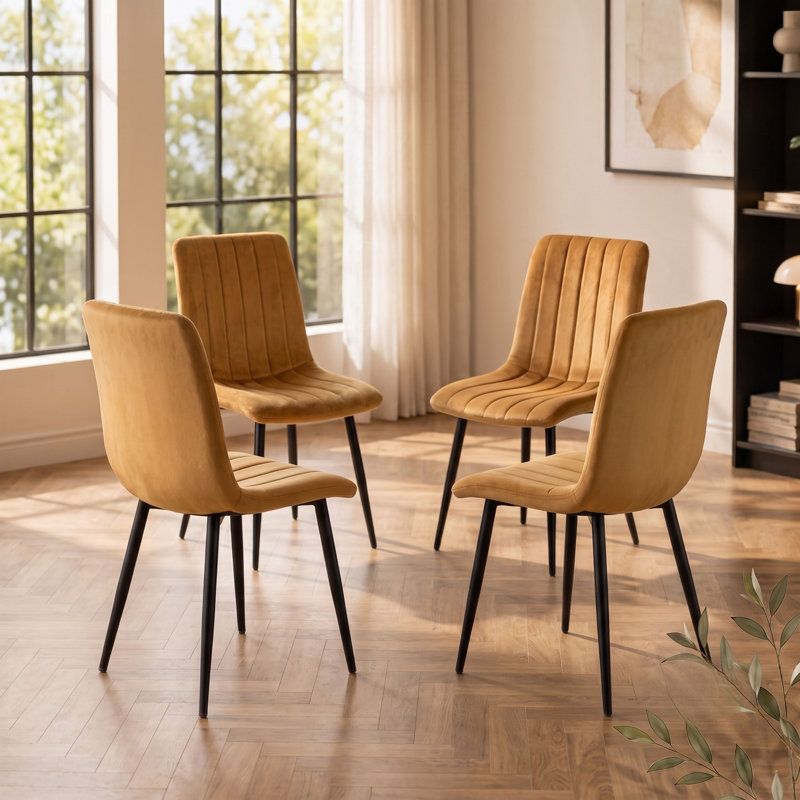 Upholstered Dining Chair, 4, Brown, Black