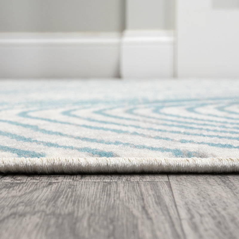 Amdrea Woodgrain Geometric Ivory/Blue Rug, Rectangle 5'3" x 8'