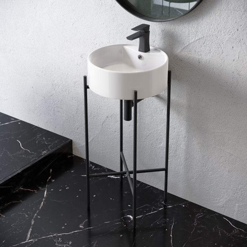Lavabo console rond 15,75 "avec support pour lavabo Monaco, lavabo blanc, Noir mat