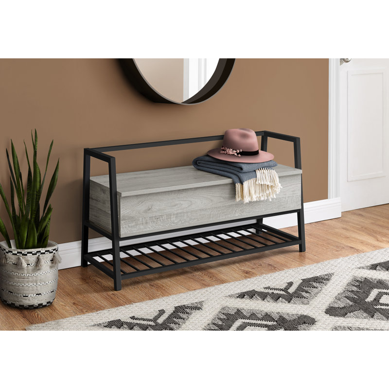 Banc, entrée, couloir, rangement, 42 po rectangulaire, stratifié gris, métal noir, contemporain, moderne, Gris