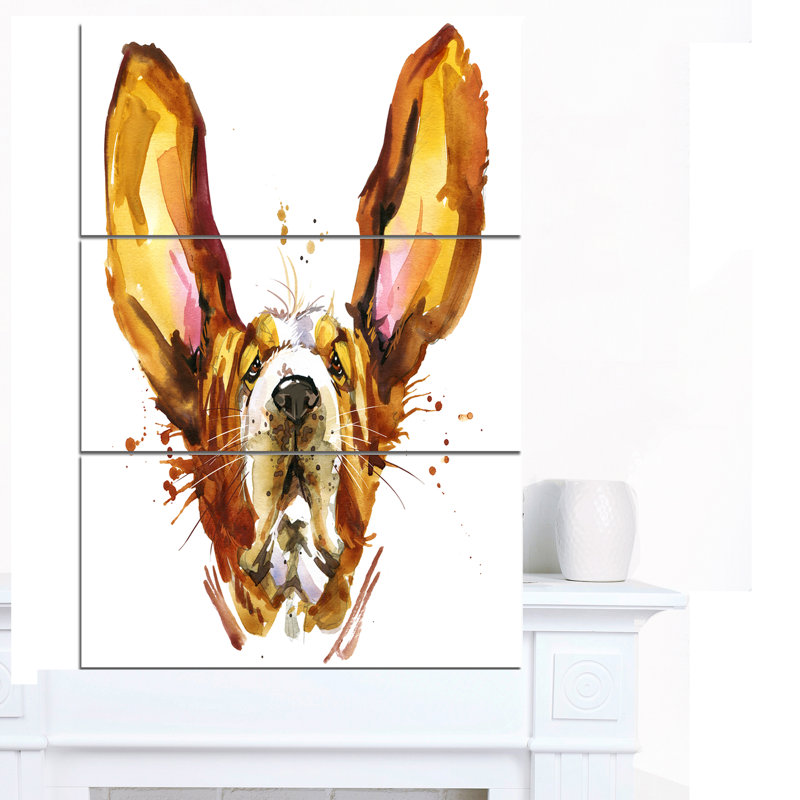 « drôle brown dog basset », ensemble de 3 reproductions d’art mural sur toiles tendues