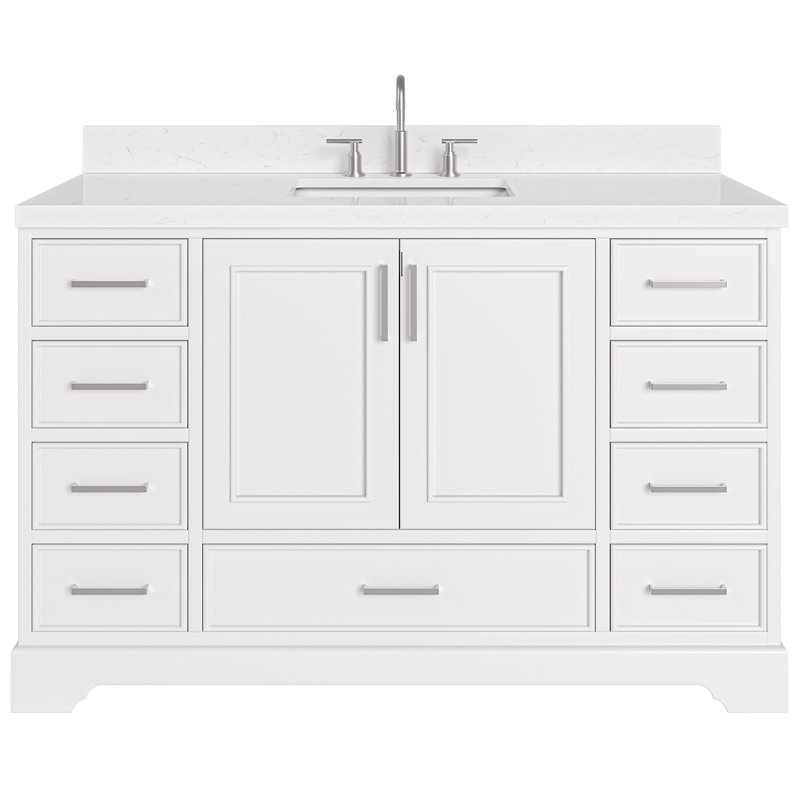 Meuble-lavabo simple 54,25 po avec plateau en quartz Abshire, Blanc
