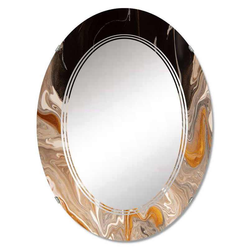 Vagues de marbre brun et noir - Miroir mural moderne ovale, 30 po x 20 po