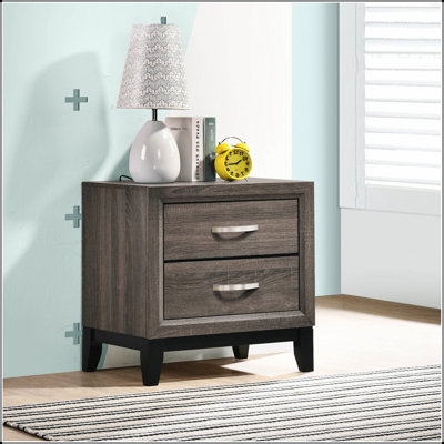 Table de chevet 2 tiroirs Stephan avec rangement spacieux et finition chêne gris contemporain, parfaite pour les chambres à coucher modernes
