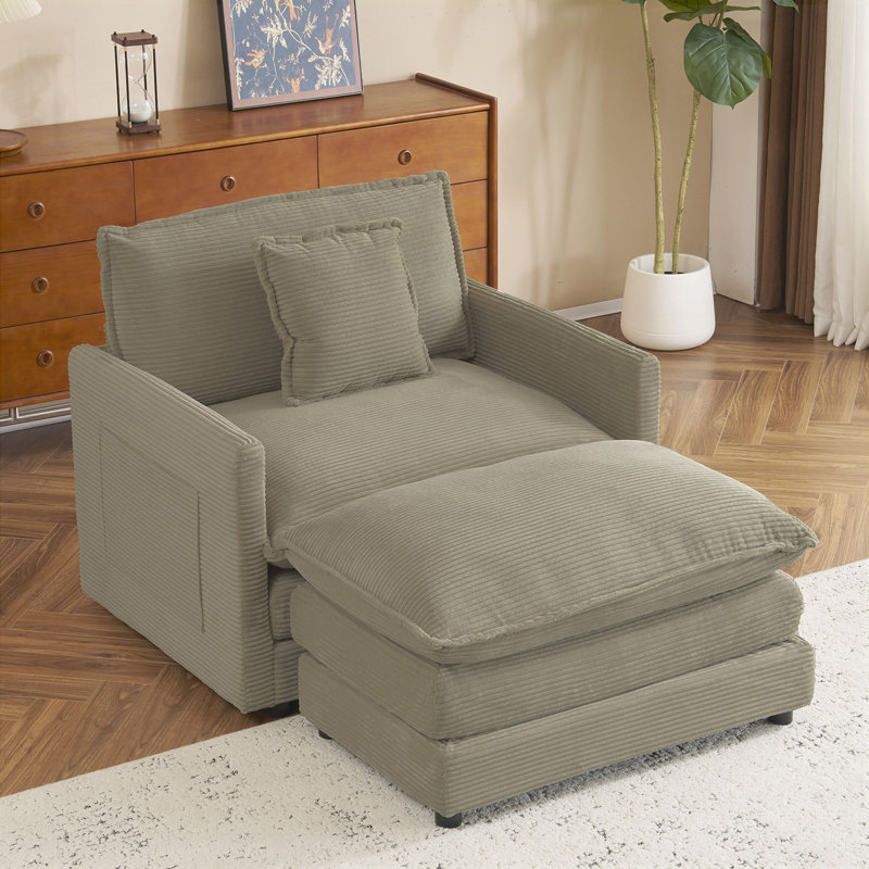 Fauteuil en velours côtelé avec repose-pieds 41,3 po, Velours côtelé brun