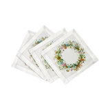 Wreath Flowers Hemstitch Cocktail 6" Linen/Cotton Napkin