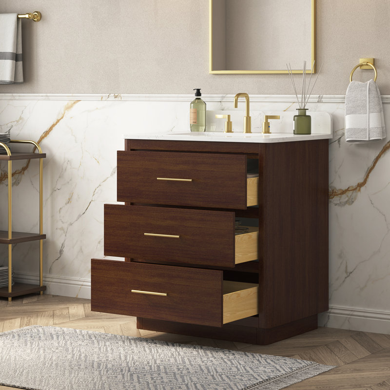 Juska 30" Freestanding Single Sink Bathroom Vanity With Engineered Stone Top, 31"