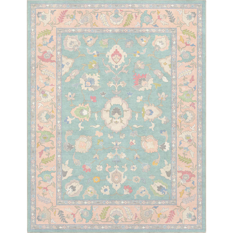 Tapis vert pastel Bungalow Bungalow Adrith Konya, Rectangle 9 pi 10 po x 13 pi