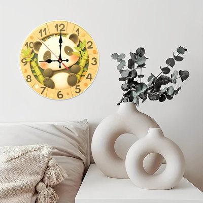 Adorable horloge panda en forme de feuilles de bambou