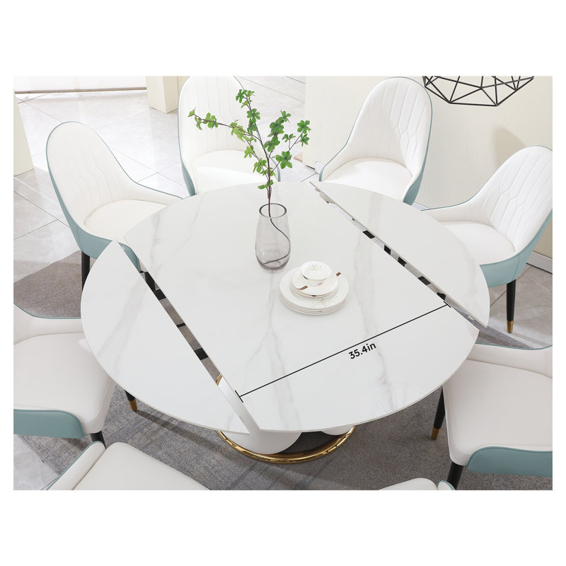 Ensemble de table de salle à manger extensible en pierre frittée moderne avec 6 chaises rembourrées Modern