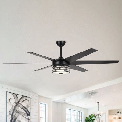 70" Hedon 6-Blade LED Crystal Large Ceiling Fan with Remote Control and Light Kit Included