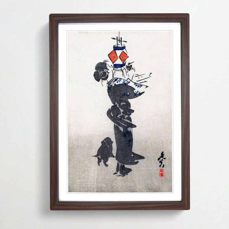 Hanging Lantern by Shibata Zeshin - Picture Frame Painting Print, Walnut Framed, 48cm H x 36cm W x 2cm D