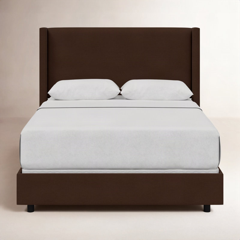 Lit tapissier standard Hanson, Simple, Lin chocolat classique