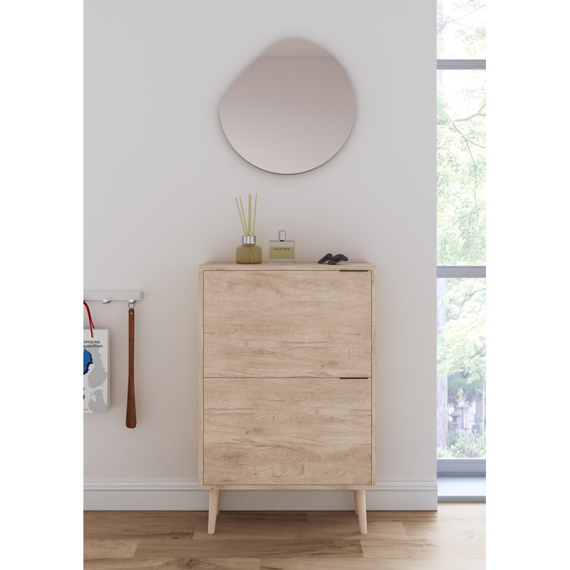 10 Pair Shoe Storage Cabinet, Light Oak