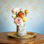 17.5cm Blue & White Hand-Painted Peony Floral Chinoiserie Ceramic Vase, Antique Style Decorative Ornament for Home Interior Decor