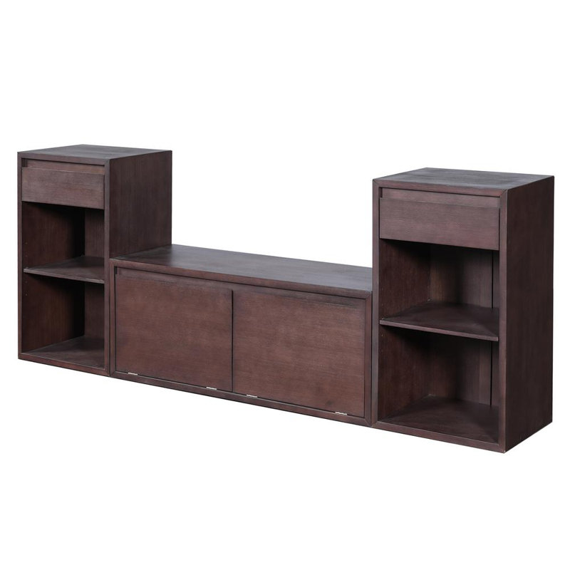 Banc de rangement tout-en-un avec coussin, compartiments, tiroirs et tablettes ouvertes, banc de rangement, Espresso