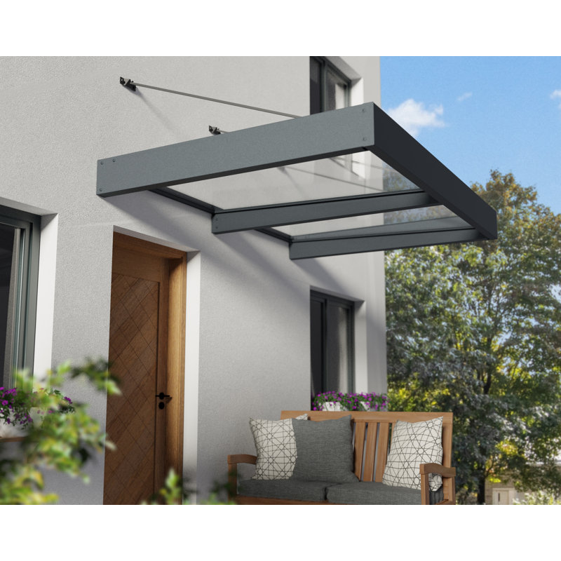 Palram - Canopia Sophia XL 6' W x 4' 7" D Acrylic Galvanized Steel Stationary Door and Window Awning Gray/Clear, Gray/Clear