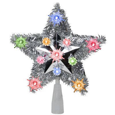 9" Lighted Silver Tinsel Star Christmas Tree Topper - Clear Lights