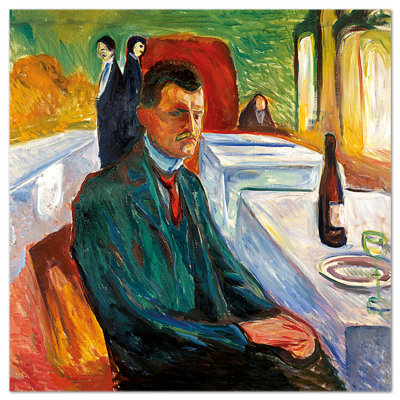 Autoritratto con Una Bottiglia di Vino by Edvard Munch - Square Painting on Vetro Acrilico Plexi