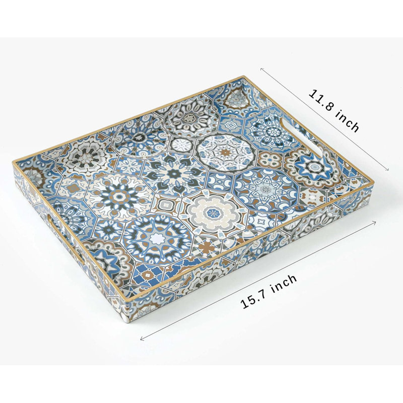 Tray, 4.06cm H x 39.88cm W x 29.97cm D, Blue Abstract, 1