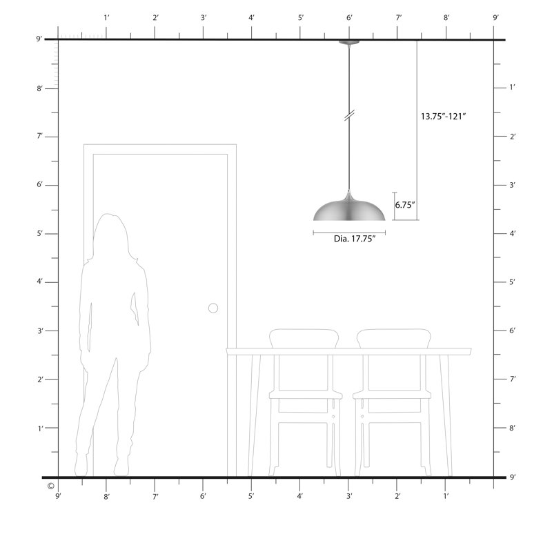 Harleigh Shaded Dome Pendant, Brushed Aluminum/Polished Chrome, Brushed Aluminum/Shiny White, 121" H x 17.75" W