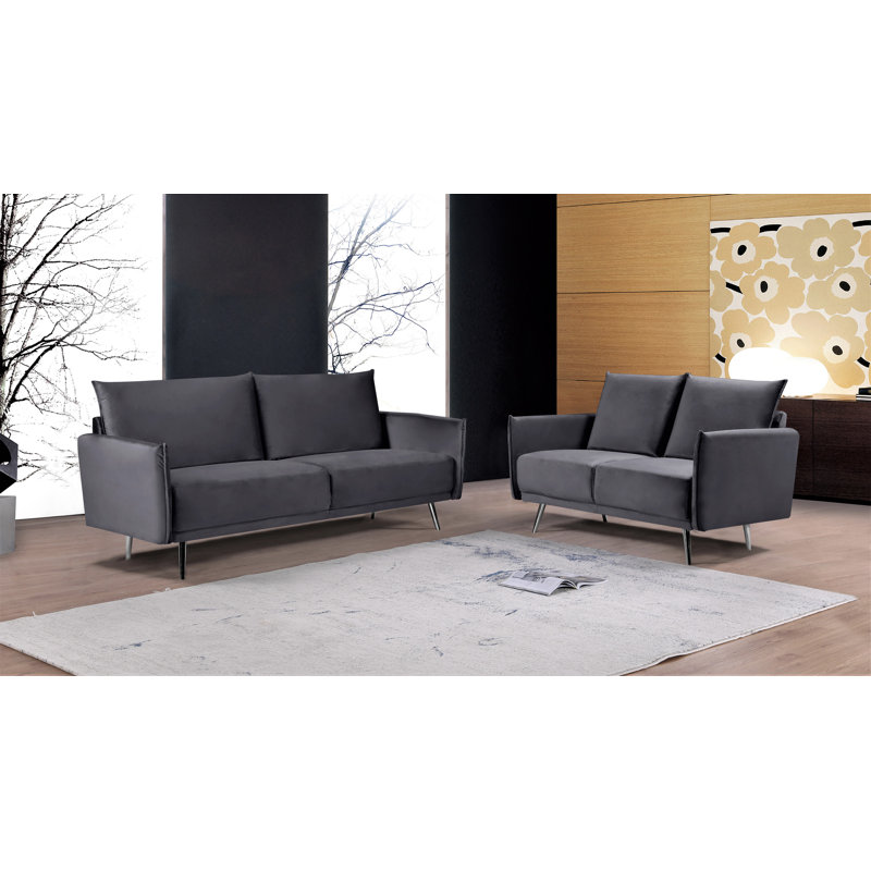 Ensemble de salon 2 pièces Bethzy, Velours gris