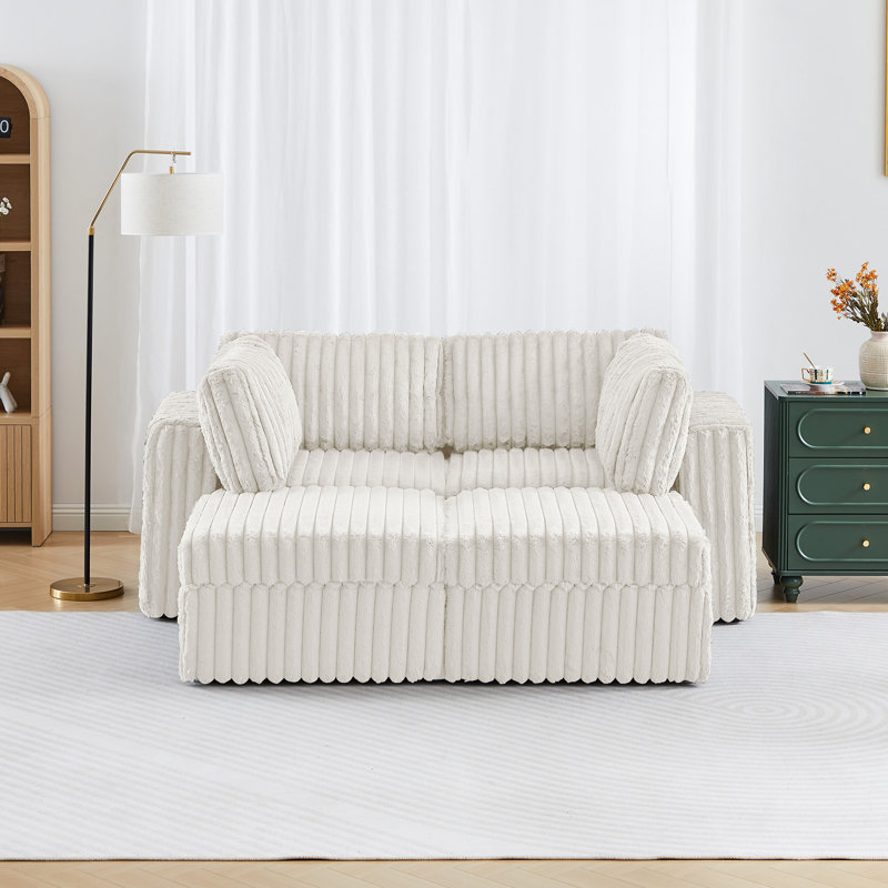 Canapé modulaire 4 places avec rangement, Fausse fourrure blanche