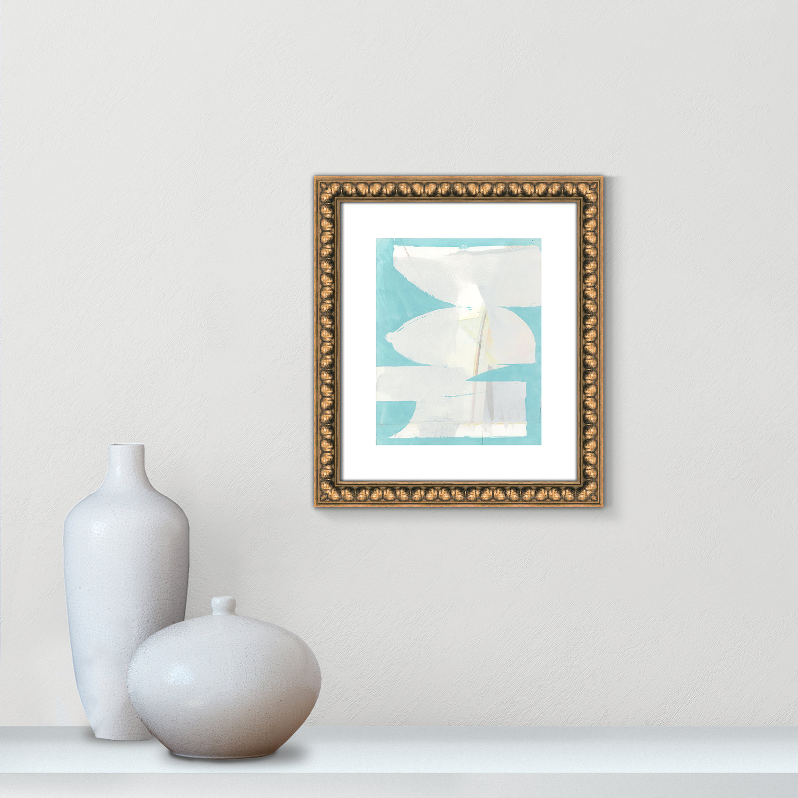 Nara "Carve I" Painting, 16" H x 14" W x 1.13" D, Gold Bead Framed Paper