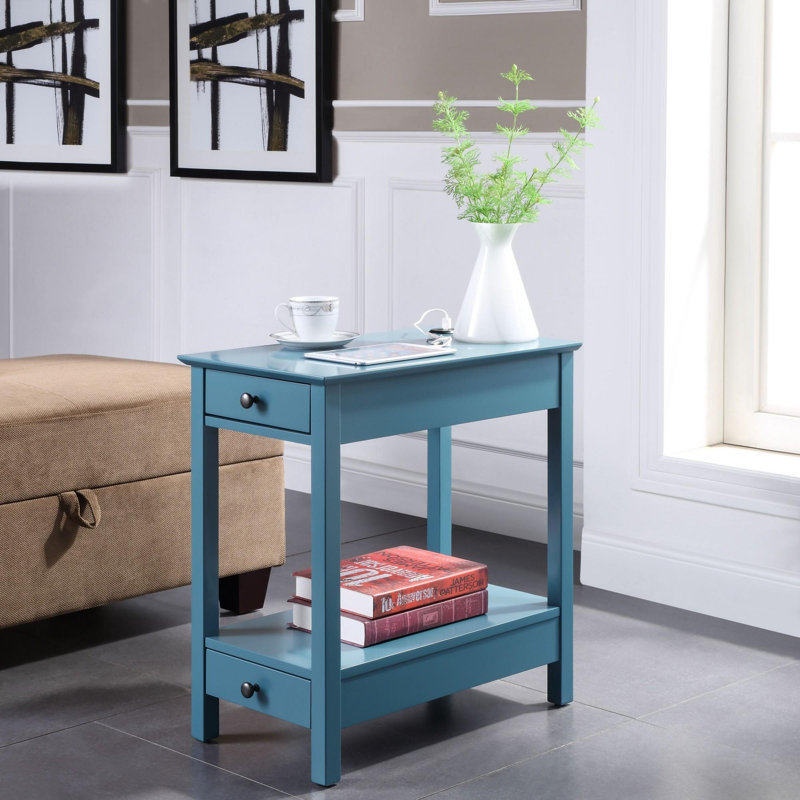 Table d'appoint rectangulaire à 2 tiroirs avec port USB Cymone, Bleu sarcelle