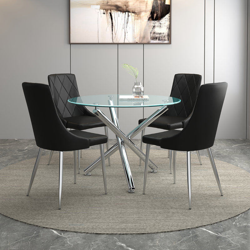 Ensemble repas pour quatre personnes, Chrome, Noir