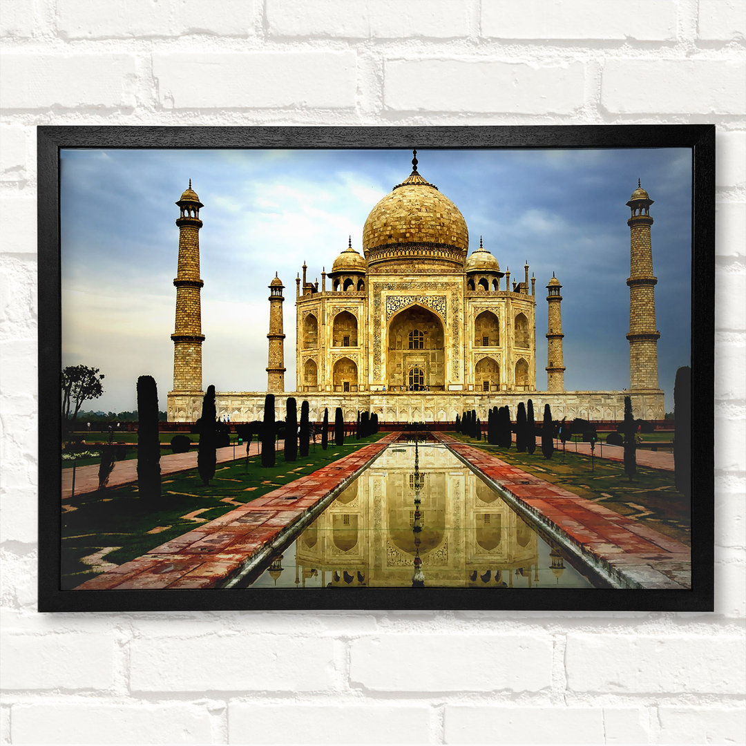 Taj Mahal India Reflections - Closed Corner Frame Kunstdrucke auf Holz