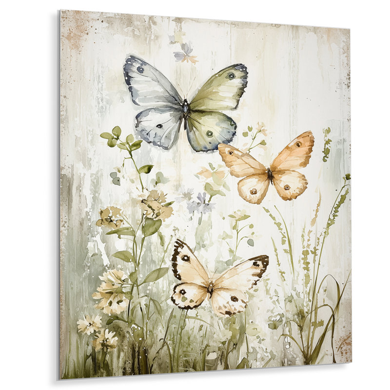 «Soft Color Spring Playful Butterflies II - Butterfly Animal», reproduction d'art moderne sur métal, H 40 po x l 30 po