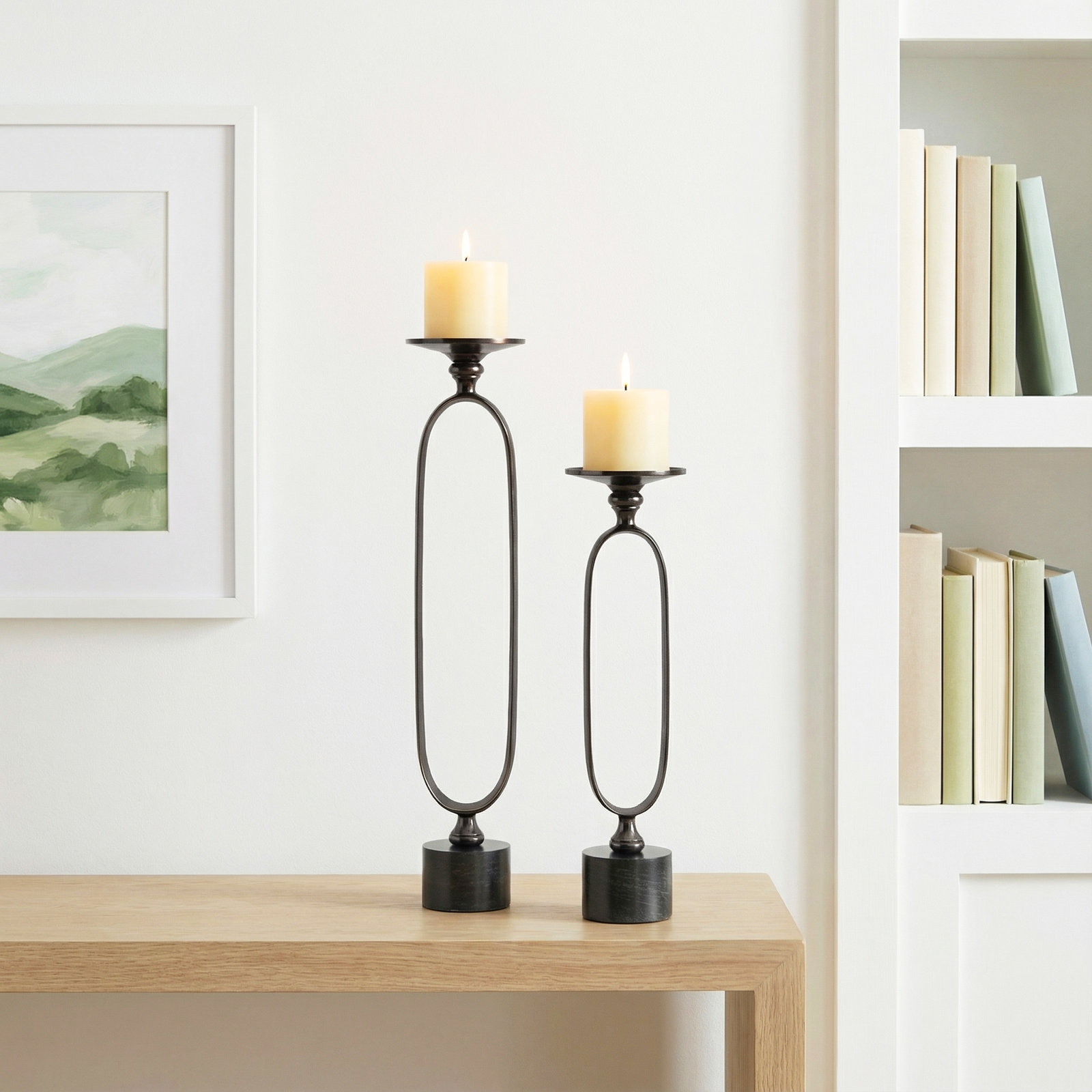 2-Piece Genuine Marble Candlestick Set, Black